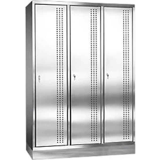 Rvs locker met fitting, cilinderslot, 3 compartimenten B400 mm,