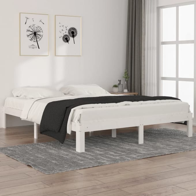 vidaXL - Bedframe - massief - grenenhout - wit - 160x200 - cm