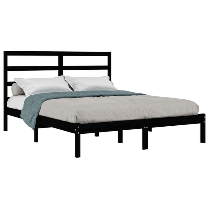 vidaXL - Bedframe - massief - grenenhout - zwart - 140x190 - cm