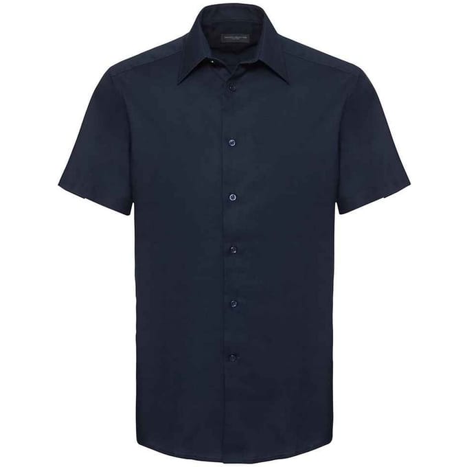 Russell Collection Heren Oxford Getailleerde Overhemd met Korte Mouwen (Heldere marine)