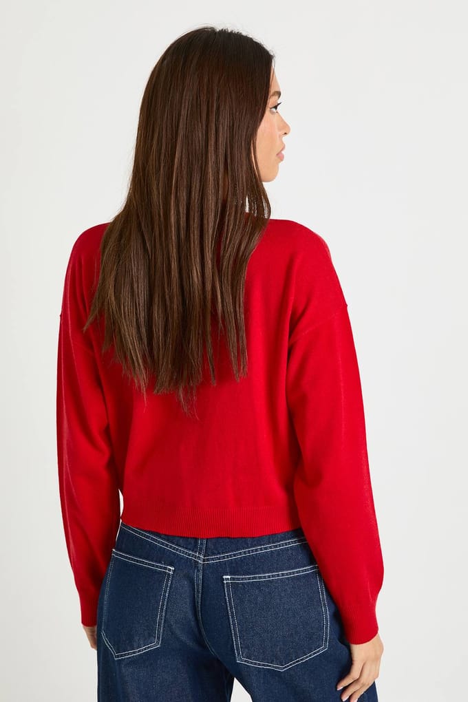 boohoo Dames Ribgebreide buttoncardigan | Red | Maat: Small