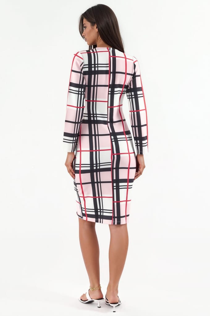 Ruitvormige Bodycon Midi Jurk met Cut-Out Detail