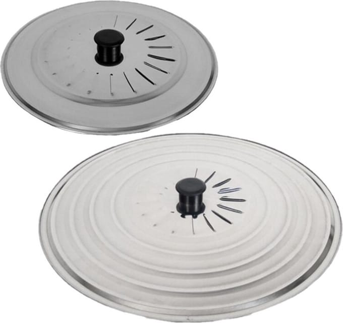 Gerimport Set 2x stuks universele spatdeksels - pannendeksels - rvs - met stoomuitlaat - Dia 30 en 36 cm