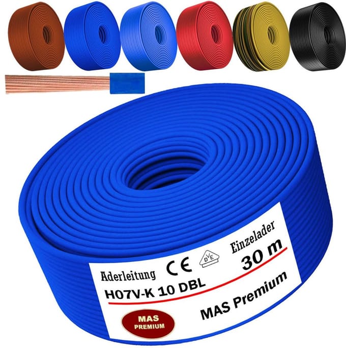 Flexibele Installatiedraad H07V-K 1x10mm² per meter - Diverse Kleuren