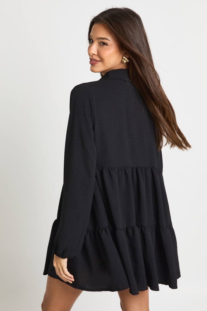boohoo Dames Getextureerde gelaagde smock jurk | Black | Maat: 6