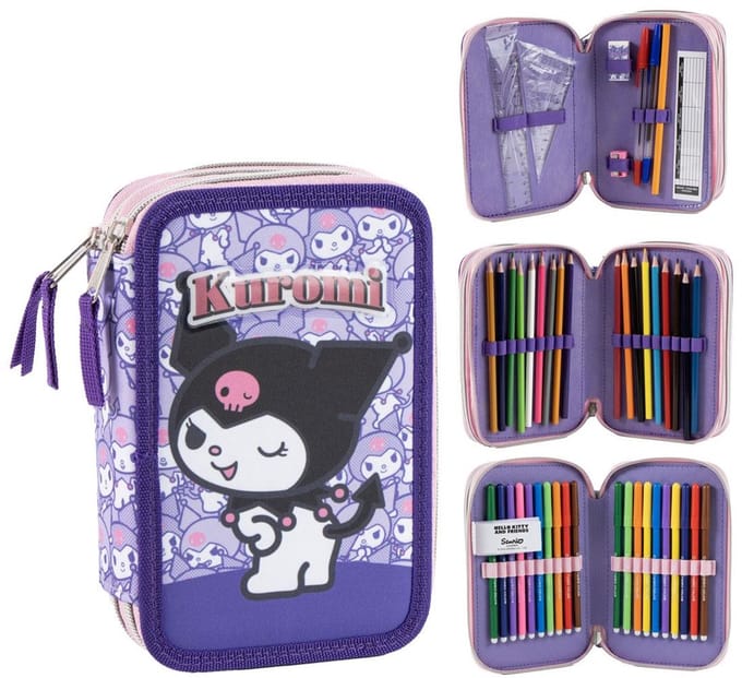 Kuromi Gevuld Etui 3 Vaks – 44 Delig – Officieel Gelicenseerd