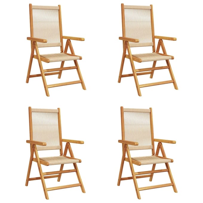 vidaXL - Verstelbare - klapstoelen, - 4 - stuks, - beige, - massief - acaciahout