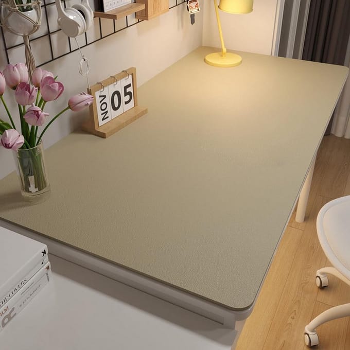 Grote Waterdichte Bureauonderlegger van PU-Leer en Suède in Kaki - 60x140 cm