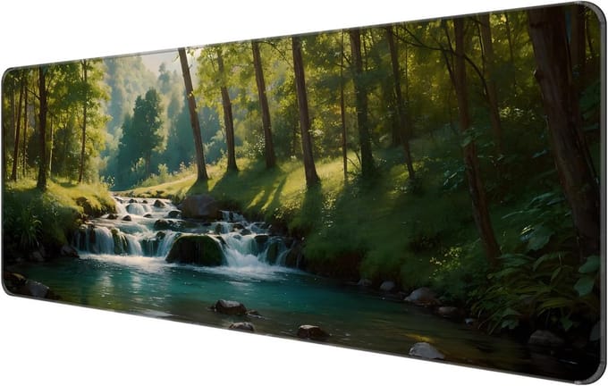 XXL muismat 80 x 30 cm met gestikte rand en bosmotief