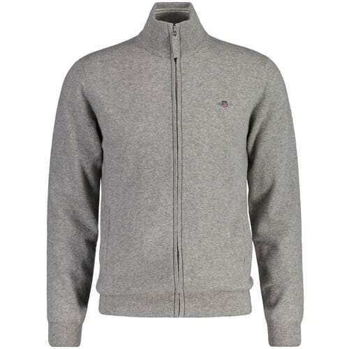 Gant Vest Superfine Lambswool Zip Cardigan Grijs Melange / male