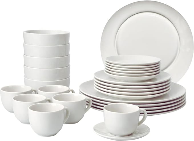 "DYNA® Serviesset 30 Delig - 6 Persoons - Compleet Servies - Wit - 28cm x 20cm x 18cm