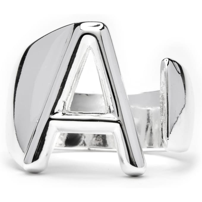 Ring - LUXENTER - Alfabet - Verstelbare maat - Letter A - Rhodium verguld grijs