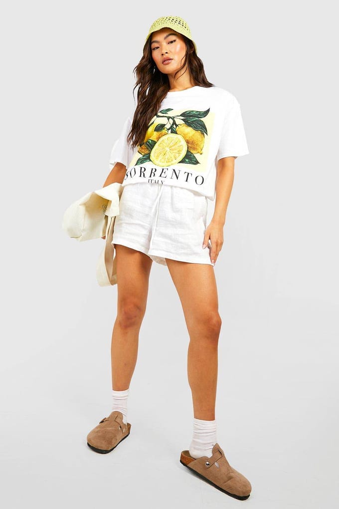 boohoo Dames Sorrento Lemon Oversized T-shirt | Wit | Maat: Large