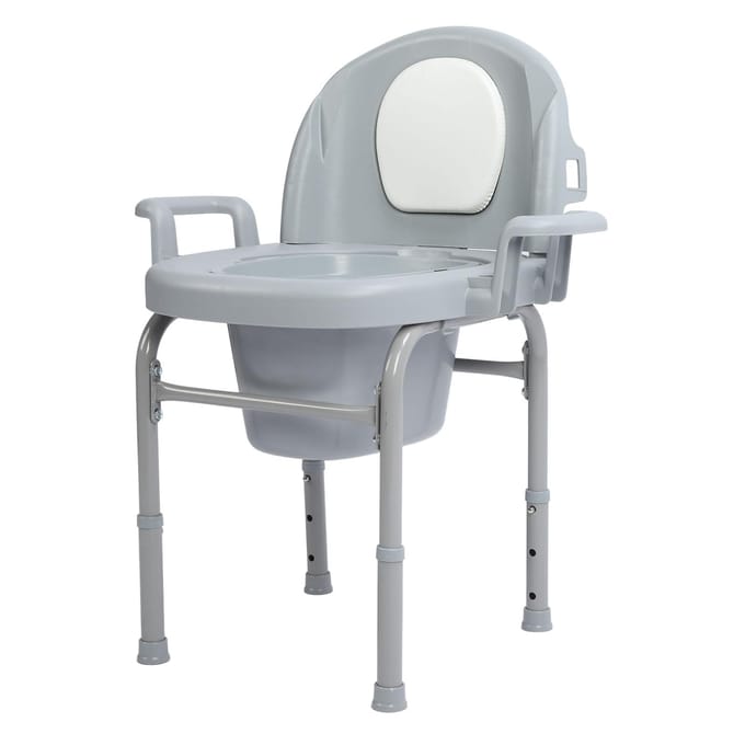 Chaise de toilette de chevet portable 3 hauteurs réglables Siège de toilette mobile avec seau solide rembourré gray