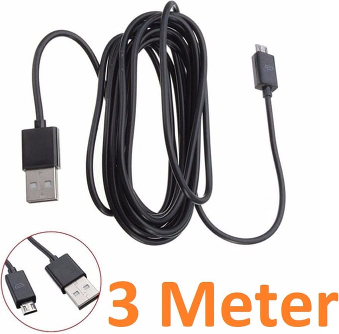 3 Meter Geschikt voor: Micro Usb kabel oplaadkabel Geschikt voor: Alcatel / LG / Motorola / Samsung / Huawei / Sony / E-reader Kobo / Playstation 4 Game Controller PS4 - Zwart