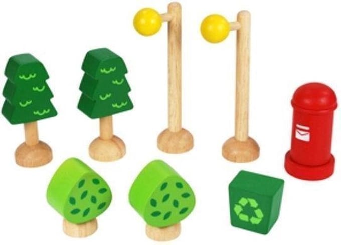 Poppenhuis accessoires - Lantaarnpalen, brievenbus en bomenset*