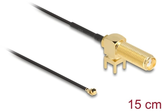 Delock Antenna Cable SMA 90° PCB jack bulkhead to I-PEX Inc., MHF® I plug 1.13 15 cm thread length 15 mm