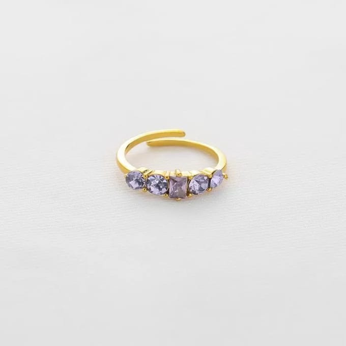 Michelle Bijoux Ring (Sieraad) 5 Stenen Op Rij Lila (One Size) Goud