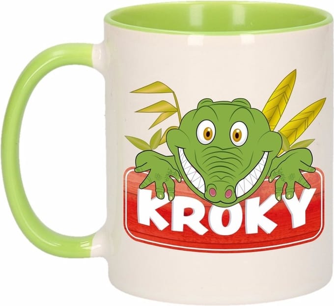 Kroky mok - groen/wit - keramiek - 300 ml - kinder beker krokodil