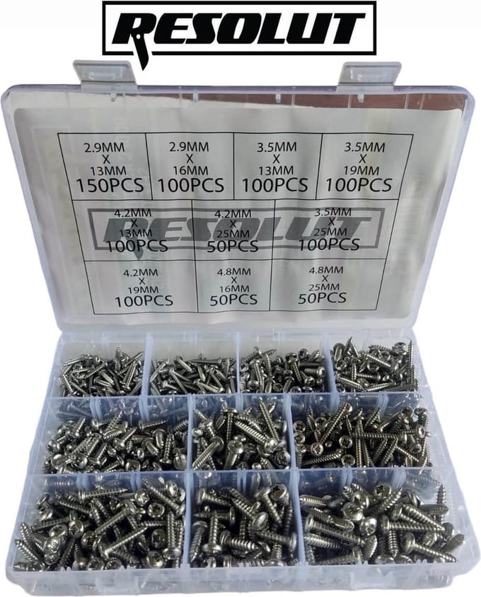 Assortiment zelftappende RVS Pozidriv schroeven 900-delig in assortimentsdoos