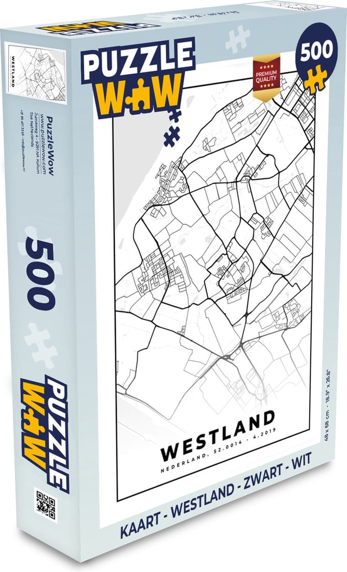 Puzzel Kaart - Westland - Zwart - Wit - Legpuzzel - Puzzel 500 stukjes