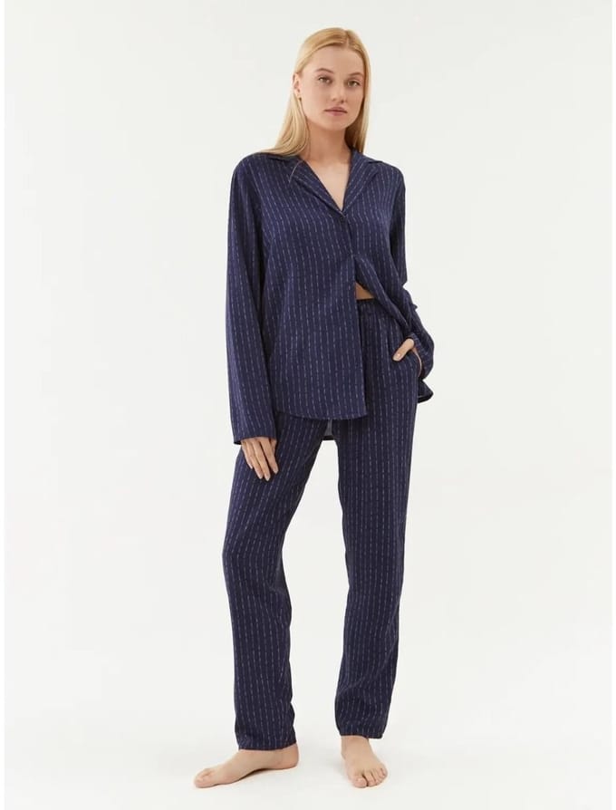 Triumph Dames pyjama Boyfriend 10216596 M008 BLUE - DARK COMBINATION-46