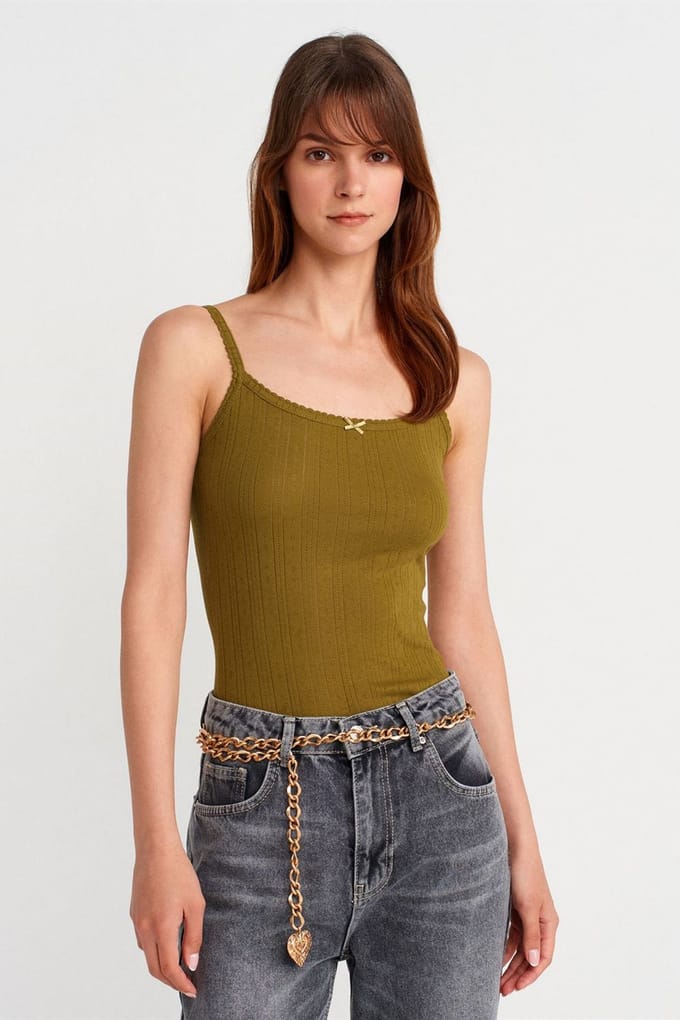 Slim Fit Geribbelde Katoenen Camisole Top