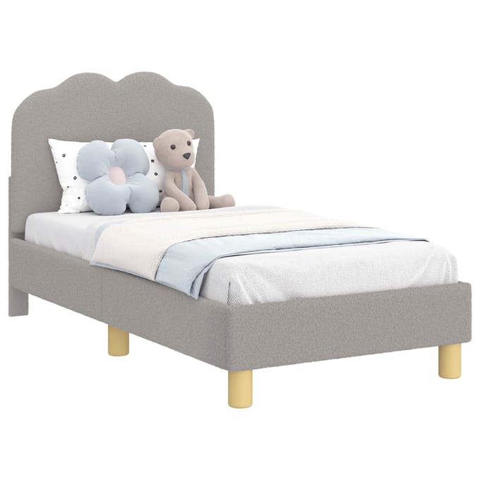 vidaXL - Peuterbedframe - met - hoofdboard - Lichtgrijs - 70 - x - 140 - cm - Bouclé