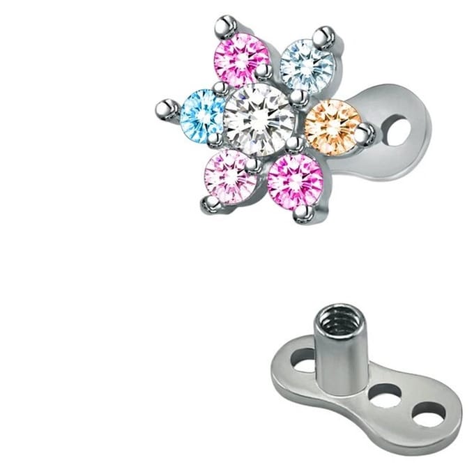 Dermal anchor titanium 3 gaats incl bloem top 1.6 - regenboog - LMPiercings