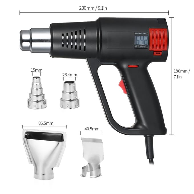 2000W Industriële Snel Verwarmende Heteluchtpistool LCD Digitaal Temperatuurgecontroleerd Hoogwaardige Handheld US Plug zwart