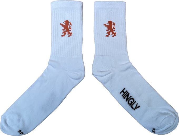 Hingly Crew socks Wit met Oranje Leeuw, 2 paar, maat: 43-46