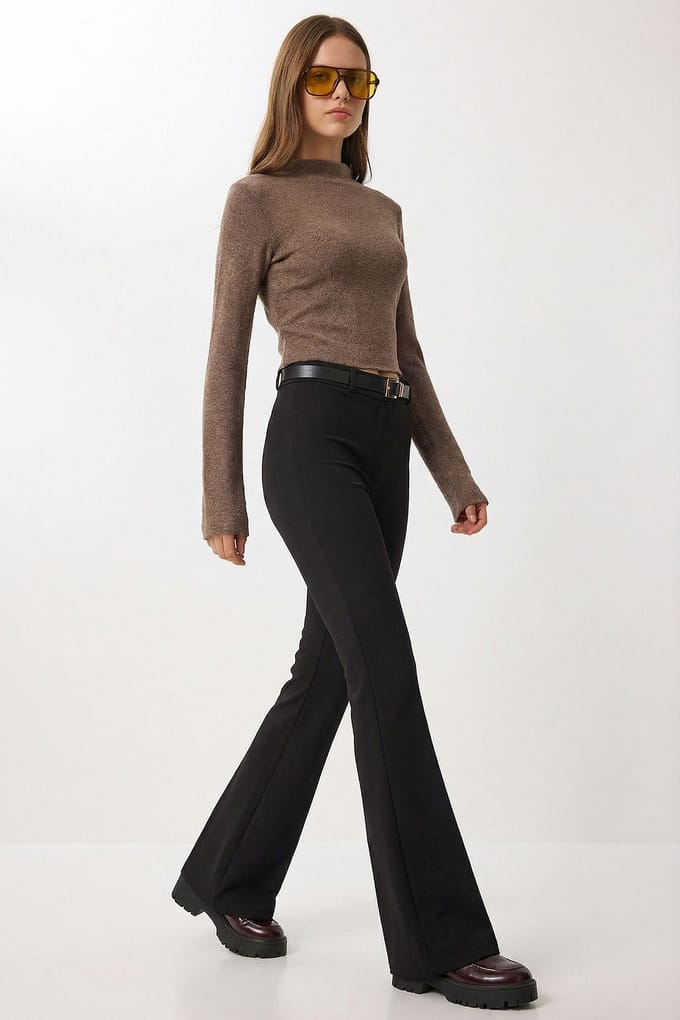 Hoge Taille Flared Leg Broek met Ceintuur