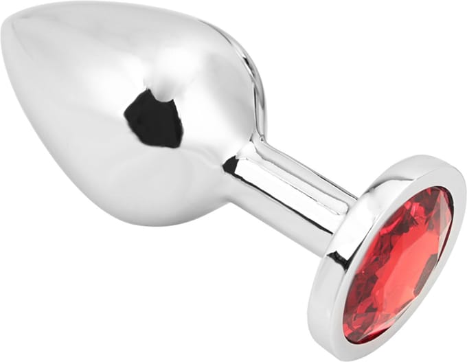 PLGZ - Rosebud Metalen Buttplug - Zilver - Rode Siersteen - Verkrijgbaar in 3 maten Medium