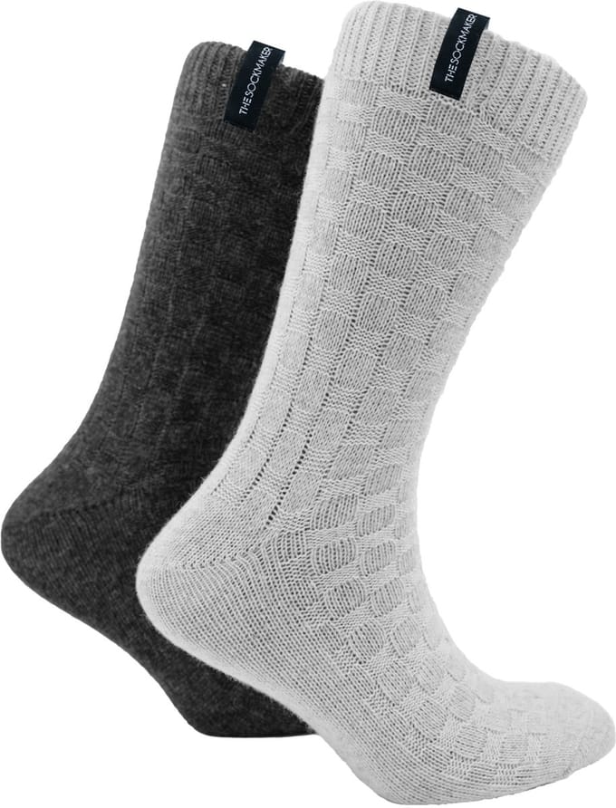 The Sockmaker sokken heren 41-46 - 2-pack Wool Boot - duurzaam - Square - Shark Grey and Charcoal