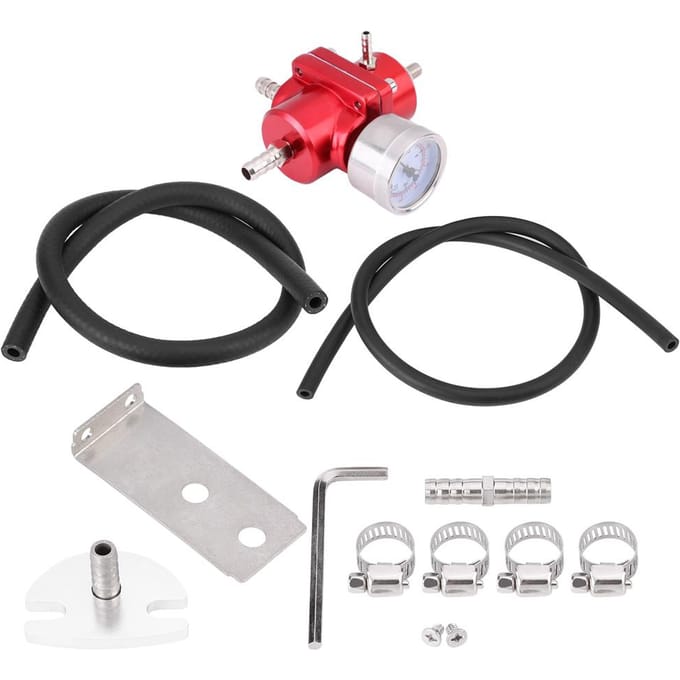 Kit Manomètre et Durite Régulateur de Pression de Carburant en Aluminium 0-140 PSI Rouge