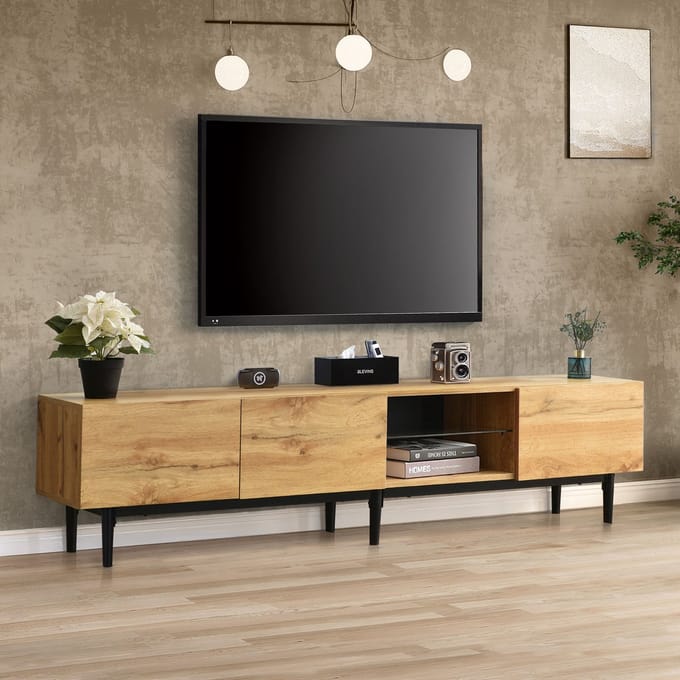 REDOM - TV-meubel - MDF - met deuren - 175 x 31 x 41 cm Light Oak
