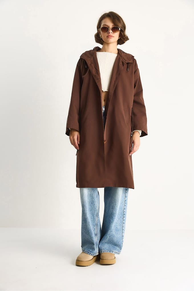 Oversized Midi Trenchcoat met Sjaalkraag