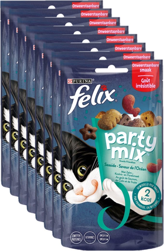 Felix Party Mix - Kattensnacks - Kattensnoepjes - Seaside Mix - 8 x 60 g