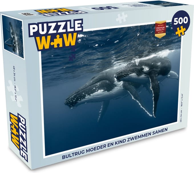 Puzzel Bultrug moeder en kind zwemmen samen - Legpuzzel - Puzzel 500 stukjes