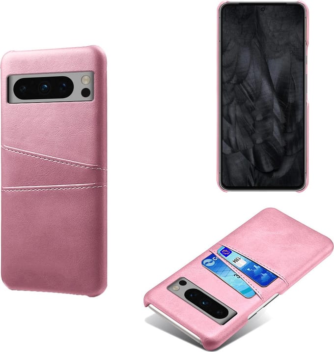 Back Cover met Opbergvakjes + Glas Screenprotector voor Google Pixel 8 Pro _ Roze Goud