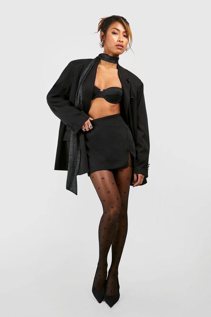 boohoo Dames Mini Boogdetail Sheer Panty's | Zwart