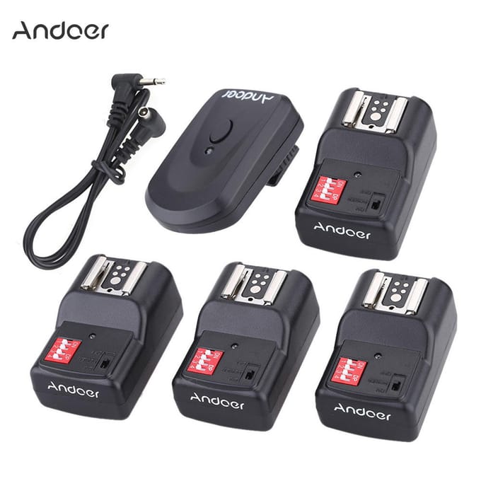 16 Kanaals Draadloze Afstandsbediening Flitstrigger Set 1 Zender + 4 Ontvangers + 1 Sync Kabel voor black