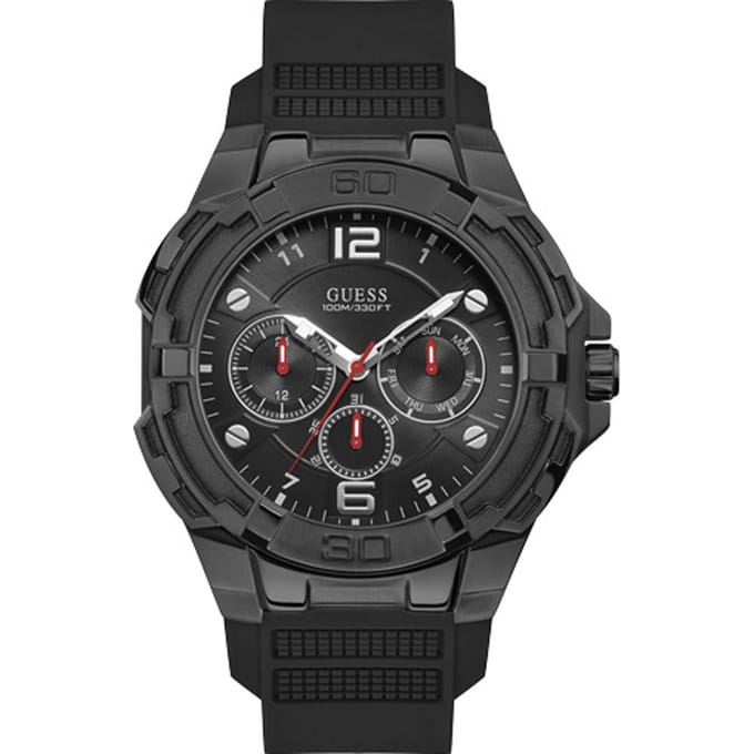 GUESS Genesis Zwart Siliconen/Rubber Heren Quartz W1254G2 zwart