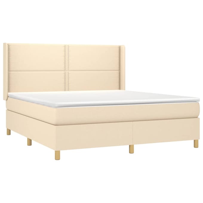 vidaXL - Boxspring - met - matras - stof - crèmekleurig - 180x200 - cm