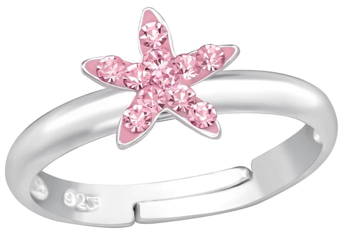 Joy|S - Zilveren ster ring - verstelbaar - roze kristal - voor kinderen