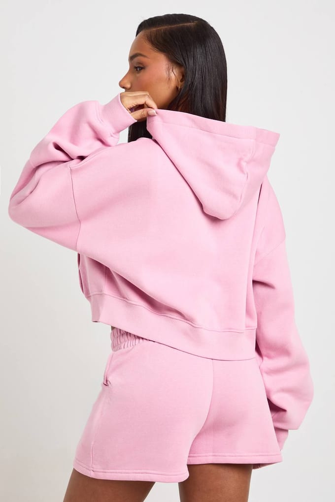 boohoo Dames Hoge taille sweatshort met intern trekkoord | Roze | Maat: Small