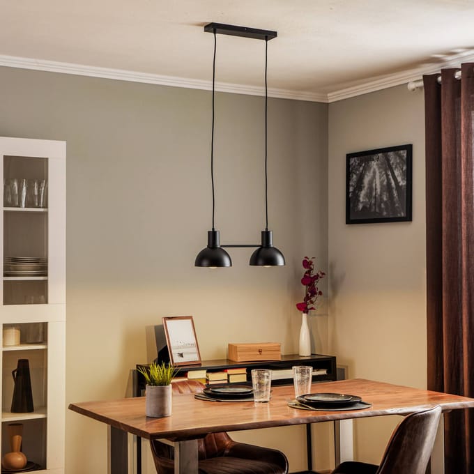 Lucande - hanglamp - 2lichts - ijzer - H: 16 cm - E27 - mat zwart