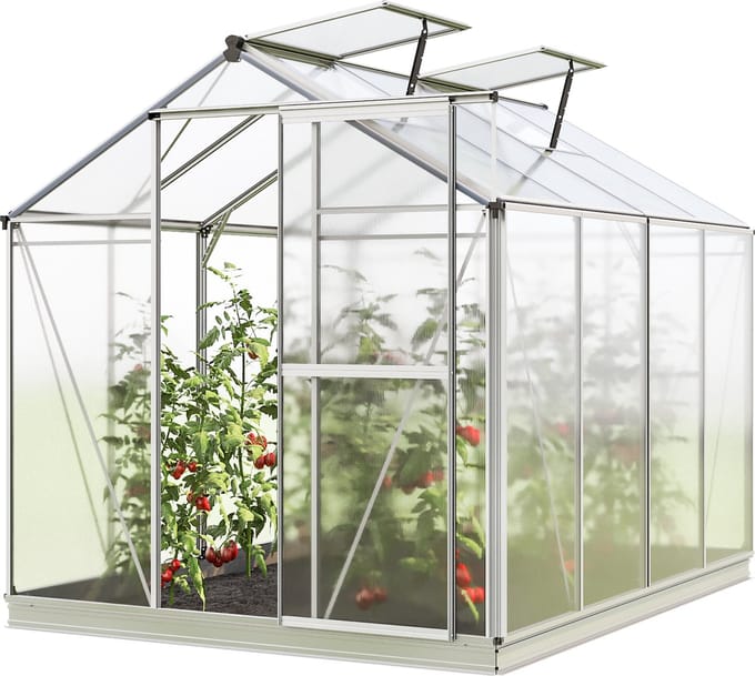 Tuinkas Jasmin 4 aluminium frame 192x256cm polycarbonaat panelen - met grondframe & automatische dakraamopener
