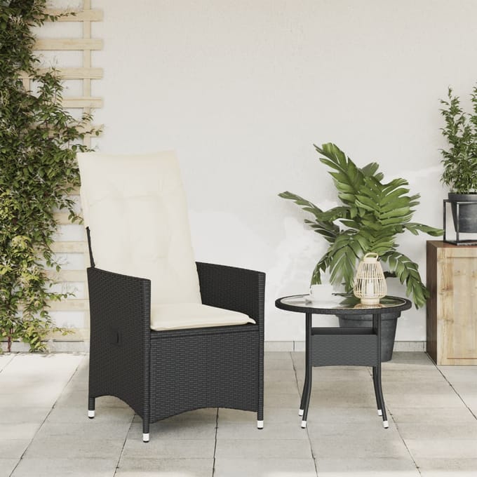 vidaXL - Tuinstoel - verstelbaar - met - kussens - poly - rattan - zwart