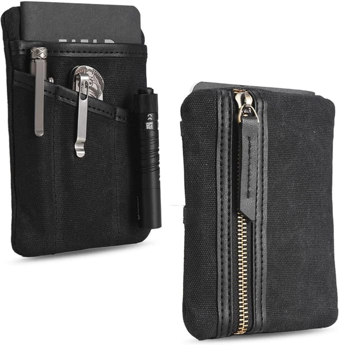 Compacte EDC Buideltas voor Heren - Gewaxt Canvas Organizer met Rits voor Kleine Voorwerpen